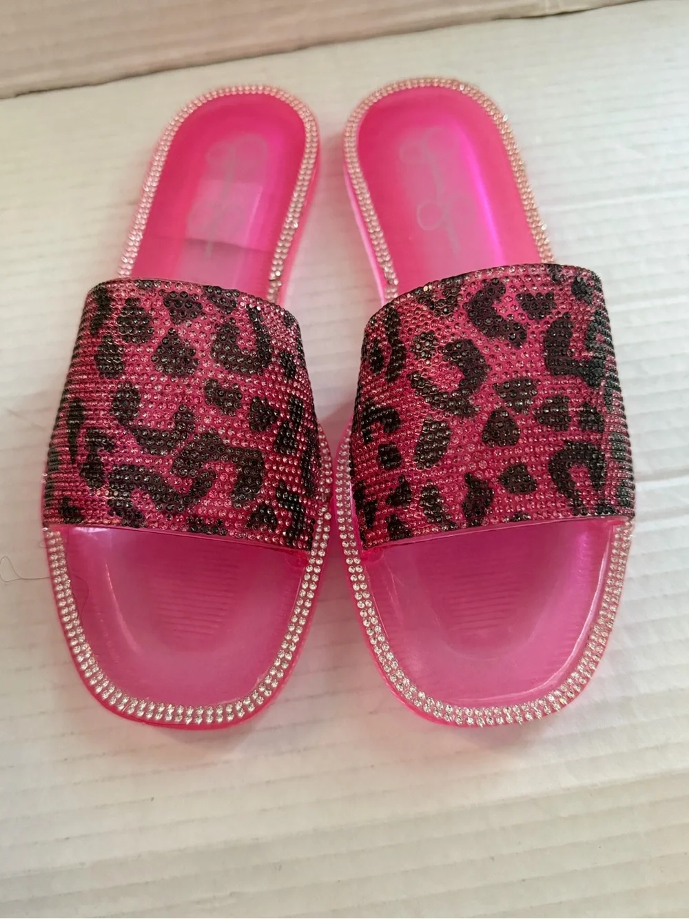 Jessica Simpson Kassime Crystal Embellished pink rhinestone Jelly Slide Sandal 6